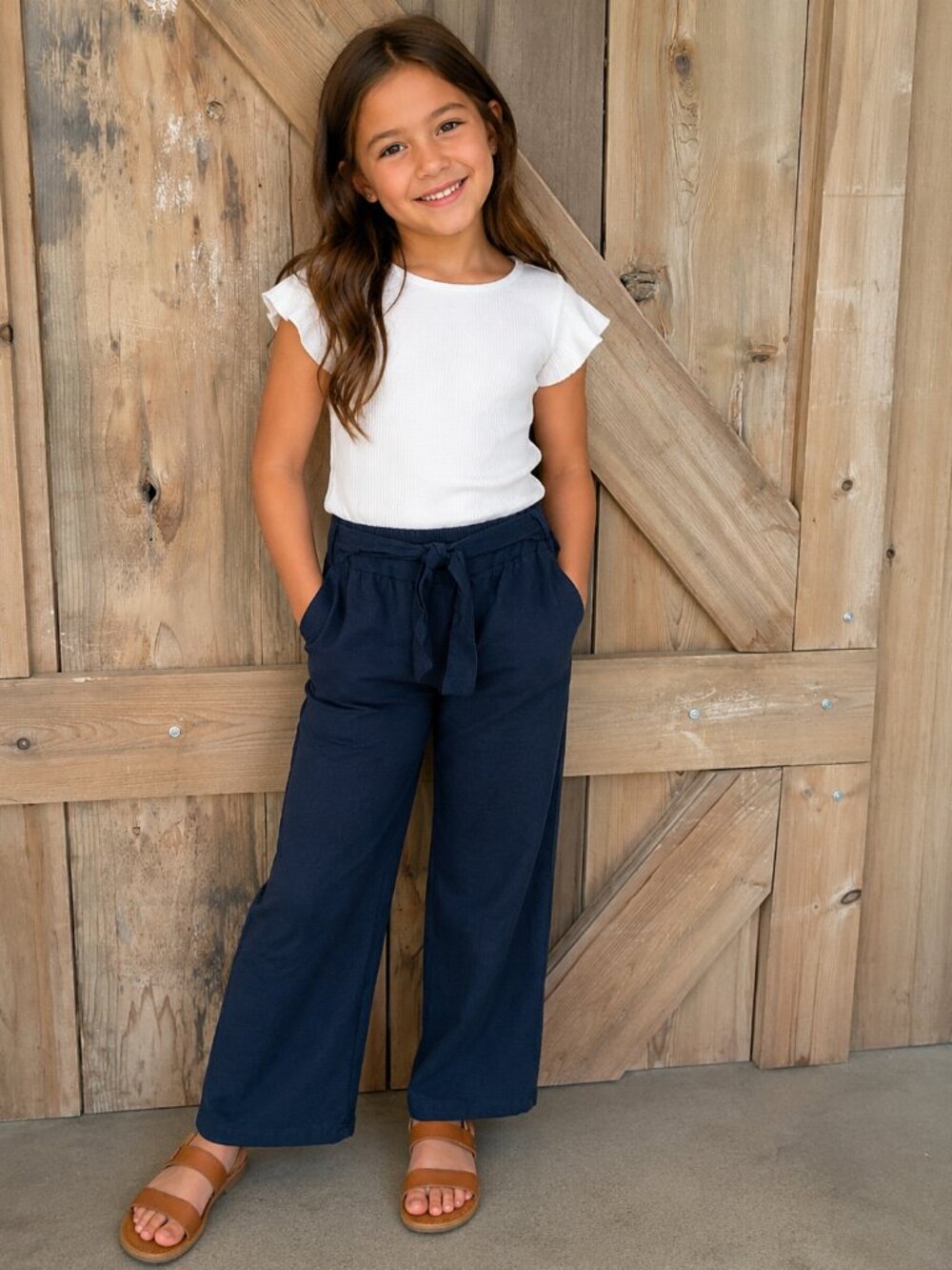 New without Tags, Andy and Evan Unisex Kids Navy Blue Linen Pants, Size 8